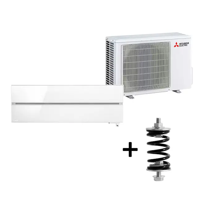 Mitsubishi Electric Hero 2.0 LN25 6,3kW Värme SCOP 5,2 Paket med Fjäderdämpare Luftvärmepump