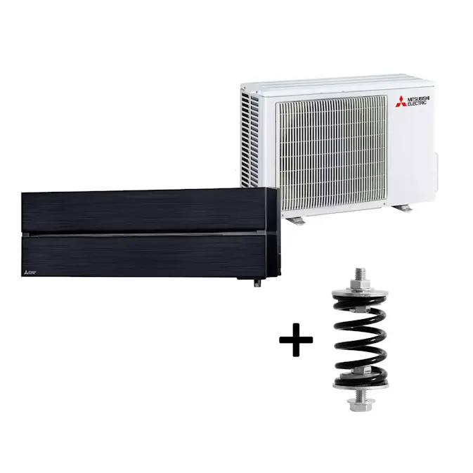 Mitsubishi Electric Hero 2.0 LN25 6,3kW Värme SCOP 5,2 Paket med Fjäderdämpare Luftvärmepump