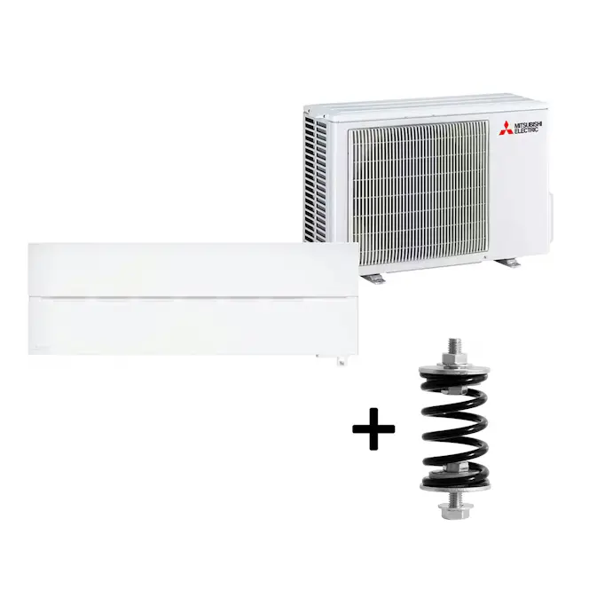 Mitsubishi Electric Hero 2.0 LN25 6,3kW Värme SCOP 5,2 Paket med Fjäderdämpare Luftvärmepump