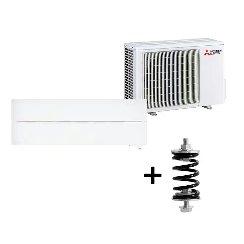 Mitsubishi Electric Hero 2.0 LN25 6,3kW Värme SCOP 5,2 Paket med Fjäderdämpare Luftvärmepump