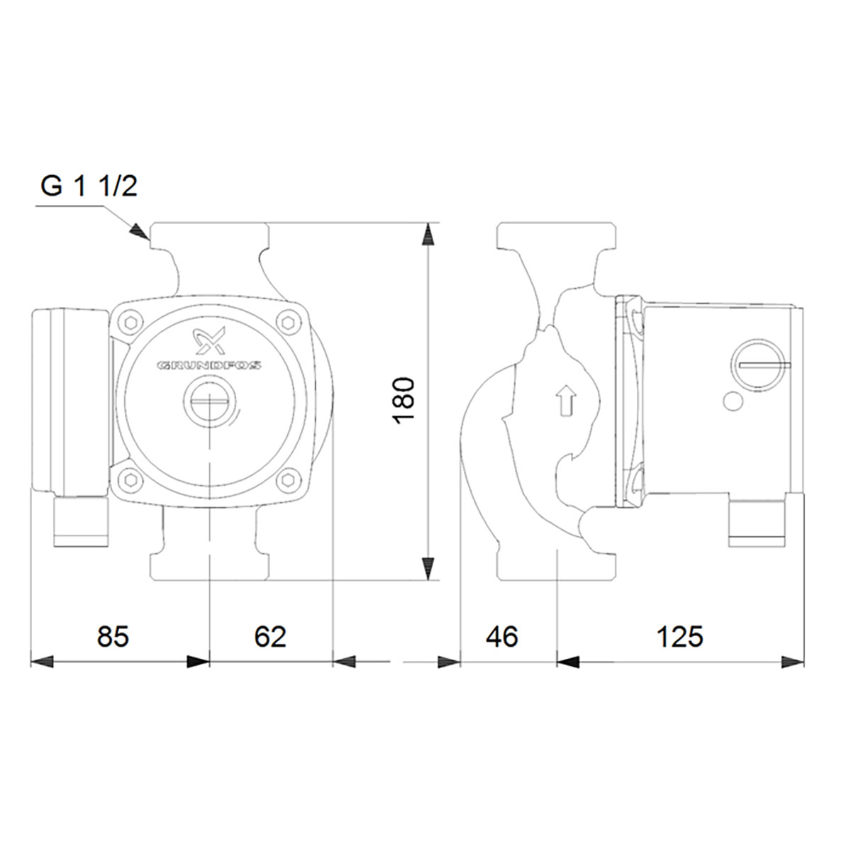 Grundfos Tappvarmvattenpump UPS 25-80 N 180