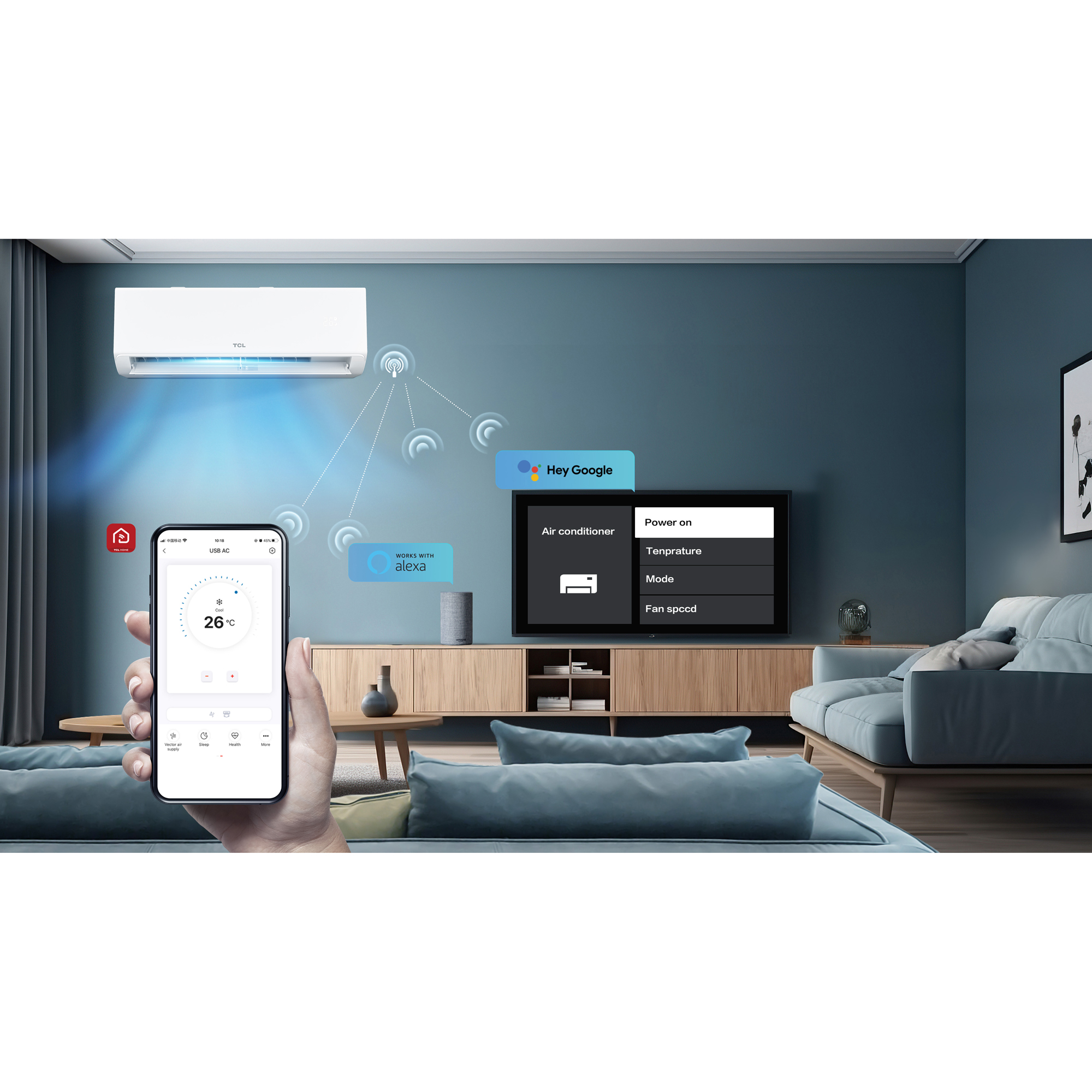 Luftvärmepump TCL BreezeIN P4S3 S09P4S3 Värme 4kW A++ Integrerad AI- och WiFi-styrning