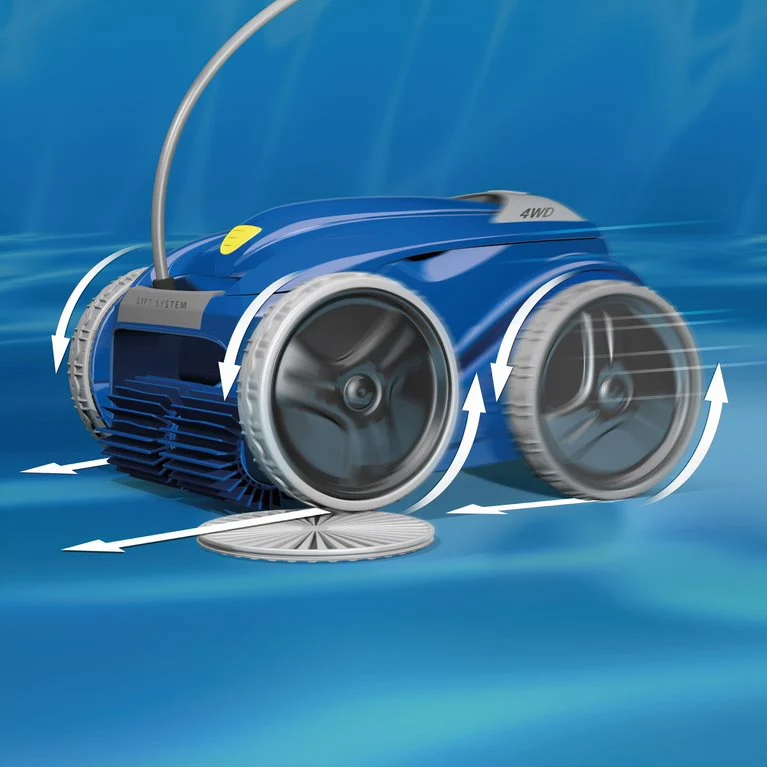 Vortex poolrobot med fyrhjulsdrift passar dig som har olika typer av hinder och ytor i din pool.